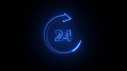 Technical Service Solid Icon isolated .Glowing neon Daily 24 hours and weekly 7 day customer service icon and Refresh sign , loading arrows icon. Renovation symbol .24 hours customer Service sign .