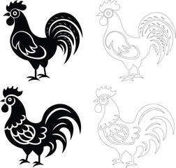 Silhouette of a rooster in tribal ornamental style, bold flat black vector