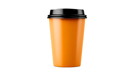 Orange Coffee Cup with Black Lid 3d rendered, isolated on transparent background