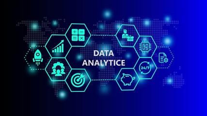  Data analytic text and Business concept animation . Containing financial statement, accountant, financial audit, invoice, tax calculator, income and balance icons.Financial And Money Concepts. - Powered by Adobe