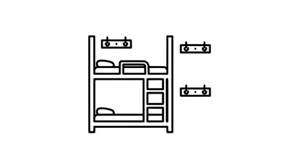Bunk bed with storage compartments and shelving with transparent background