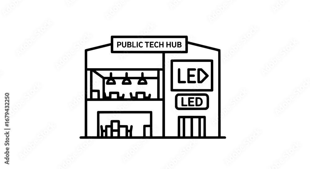 Poster Public tech hub building with transparent background