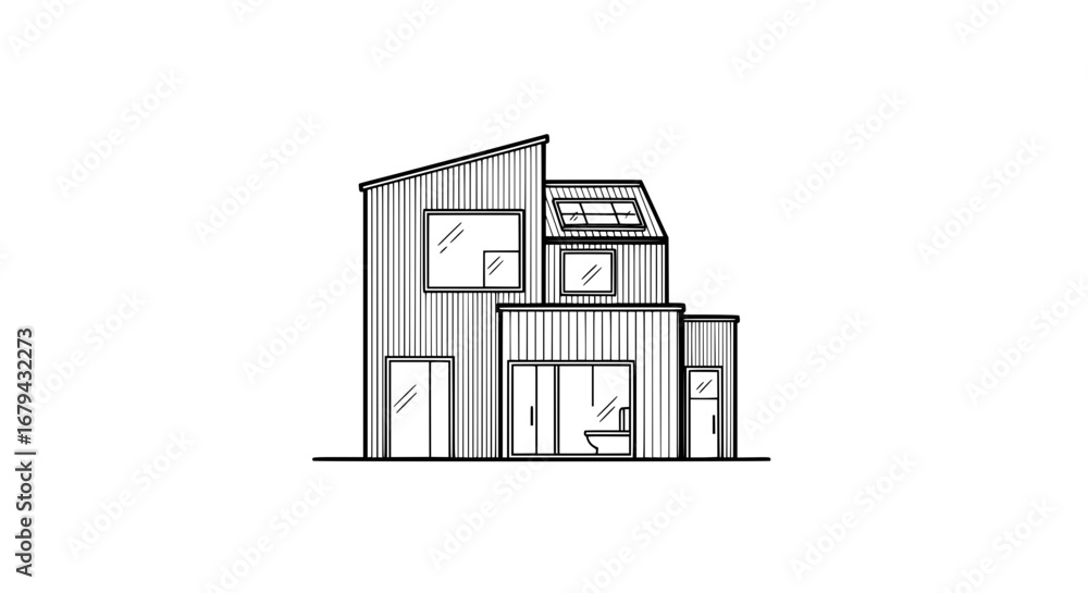 Poster modern house with multiple levels and large windows with transparent background