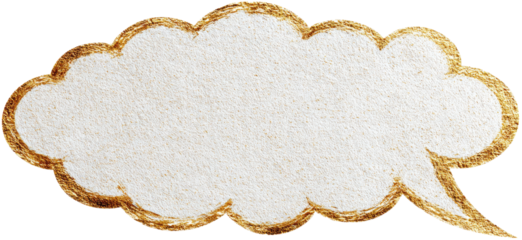 Whimsical, textured, cream-colored speech bubble with a gold-toned outline