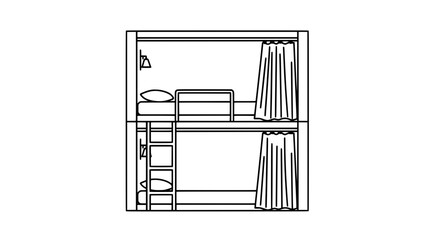 Bunk beds with curtains and pillow with transparent background