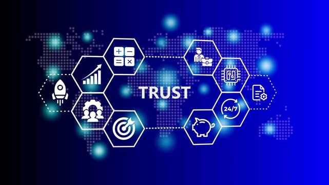 Trust text and Business concept isolated . Containing financial statement, accountant, financial audit, invoice, tax calculator, tax return, income and balance icons.Financial And Money Concepts.