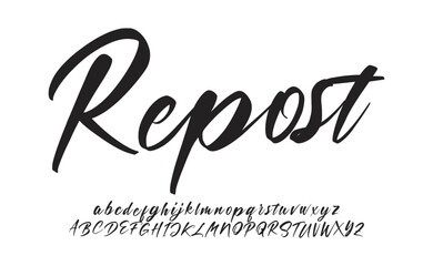 Repost Script Elegant Signature Typeface. Lettering signature font isolated on background. brush style alphabet. Vector logo letters.
