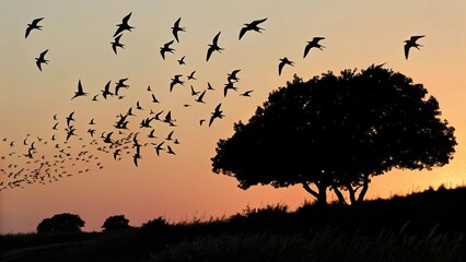 silhouette of a flock of birds