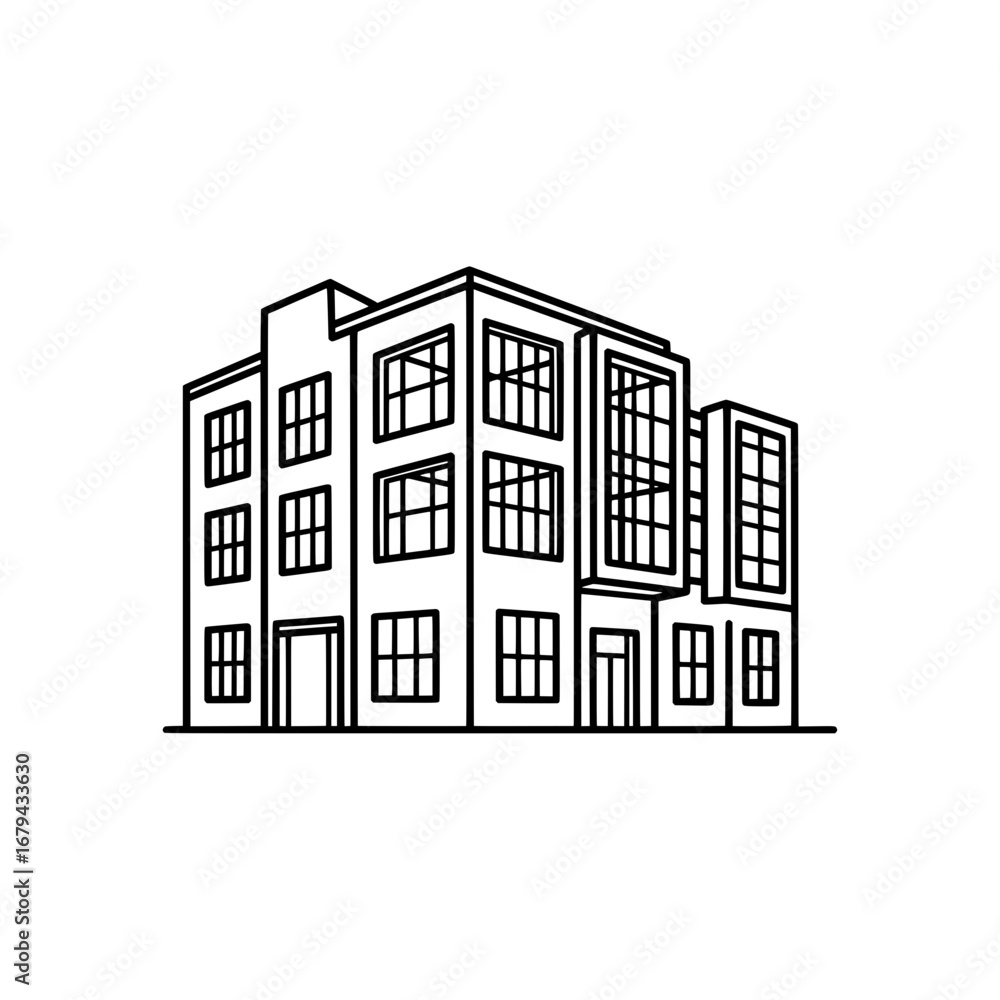 Poster modern multi-story building with transparent background