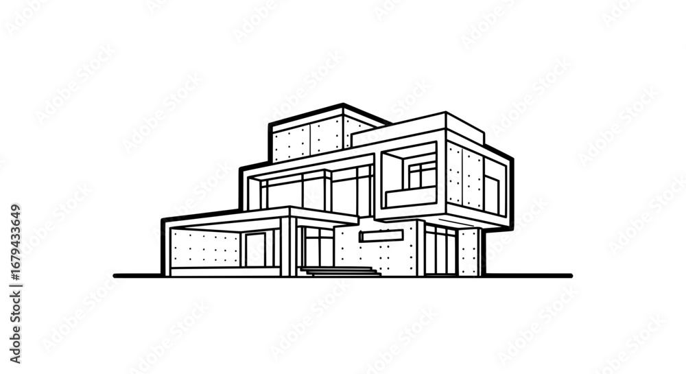 Poster modern multi-level house with transparent background