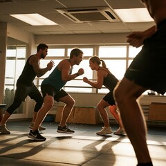 Obraz premium young couple doing fitness exercise