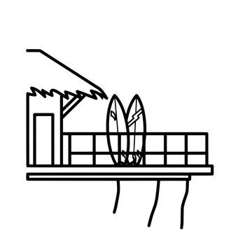 surfboards on pier, black and white clip art preview