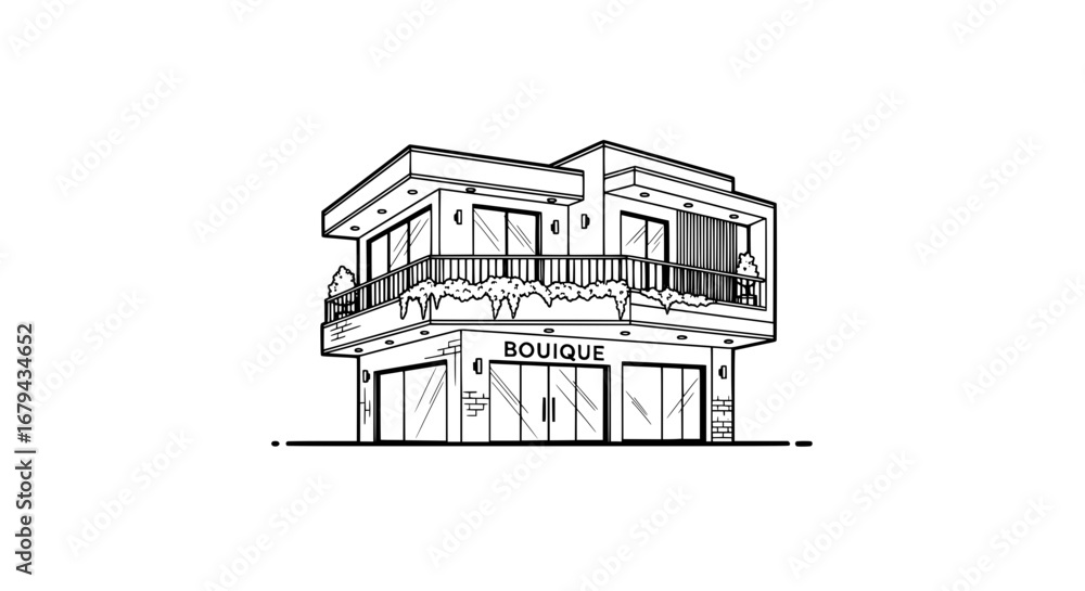 Poster modern two-story storefront with transparent background