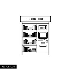 Bookshelf with books and computer for bookstore or library decor
