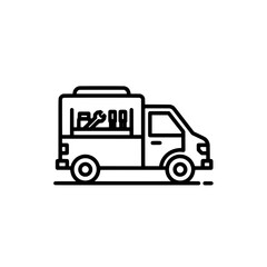 Black outline food delivery van with transparent background