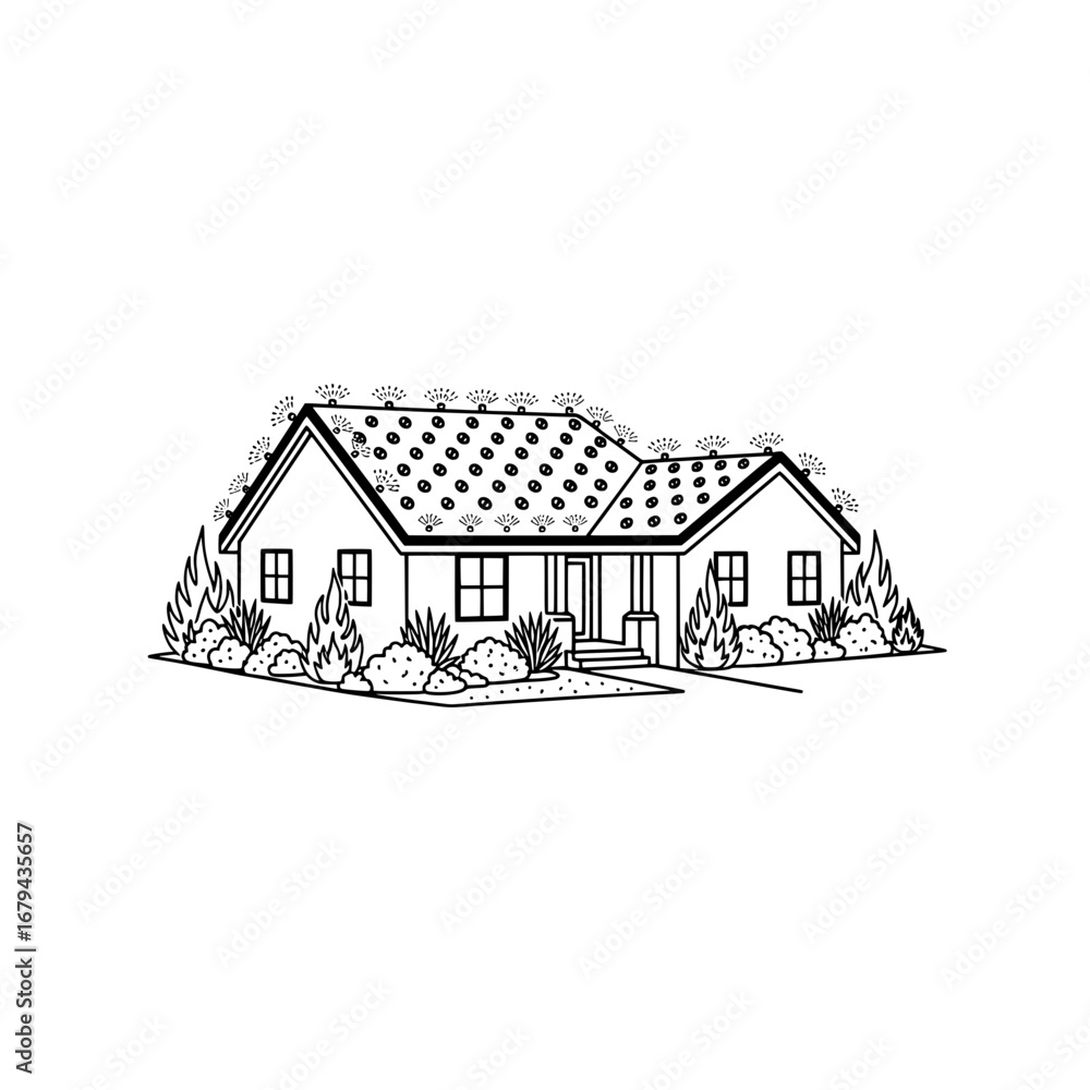 Poster house with garden and trees with transparent background