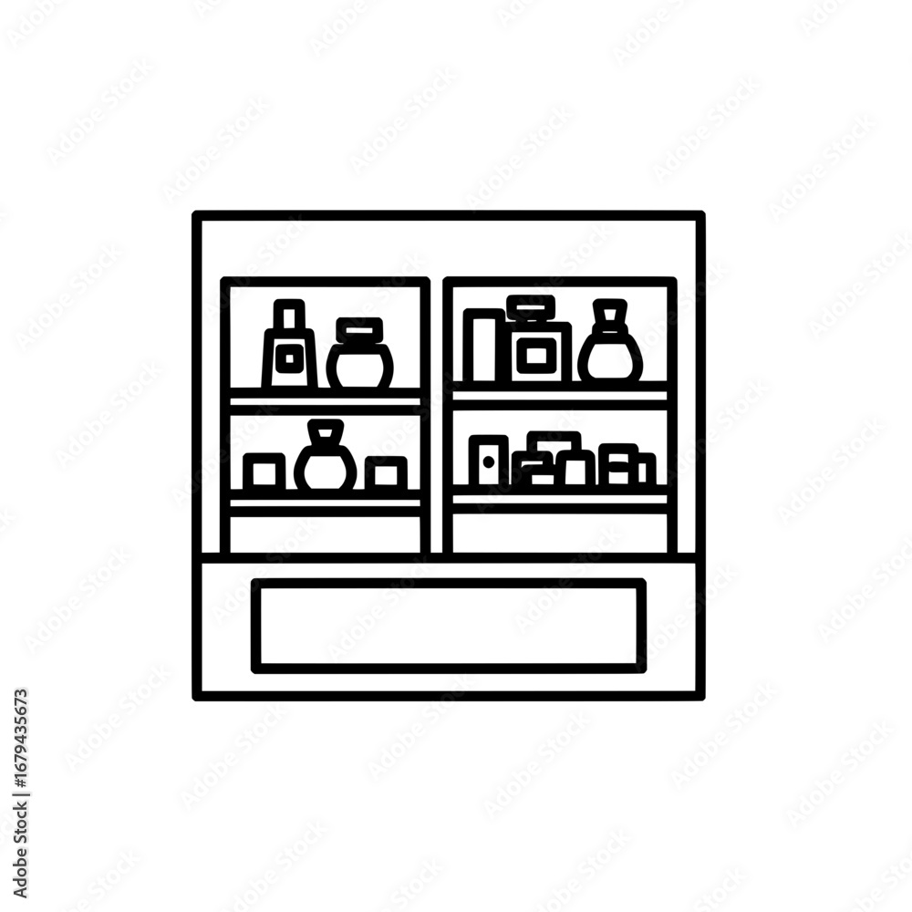 Poster Shelf with bottles and jars with transparent background