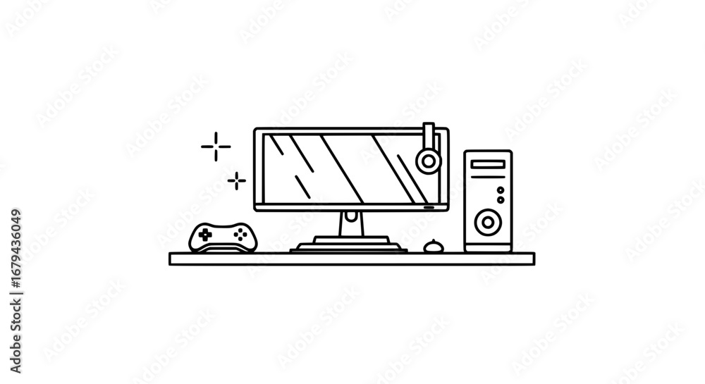 Poster gaming computer setup with transparent background