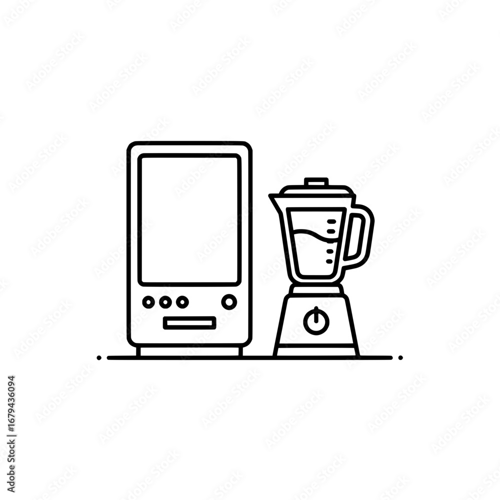 Poster smartphone and blender outline with transparent background