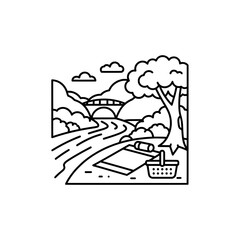 Obraz premium Park scene with trees, road, and bridge with transparent background