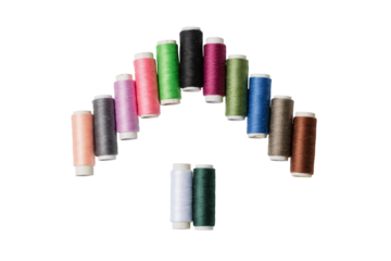 Stylized arrow in any direction, made of coils of multi-colored threads. Transparent background.