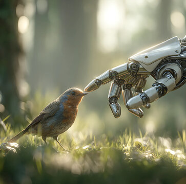 MANO ROBOT CON UCCELLINO 