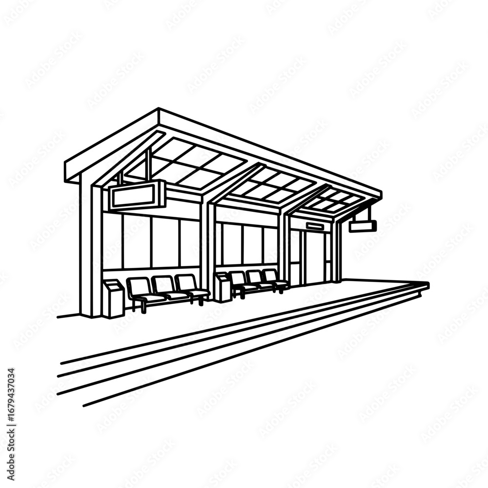 Poster modern bus stop shelter with transparent background