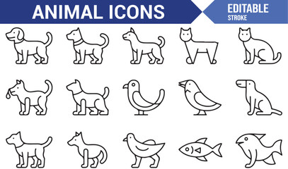 Collection of diverse animal icons for graphic design and web use