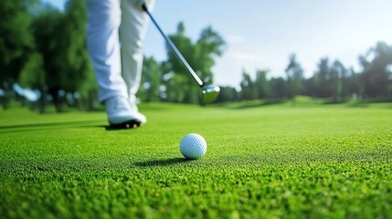 An ultra HD image capturing a golf player swinging their club with the ball mid-flight on a lush green course, showcasing sports action and detail.