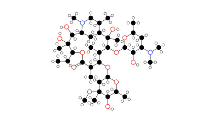 azithromycin molecule, structural chemical formula, ball-and-stick model, isolated image antibiotic