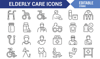 Collection of elderly care icons for health and support services