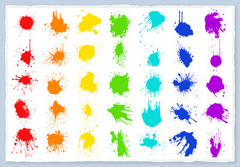 Vector colorful ink drops and paint splashes Hand drawn design elements isolated on white background