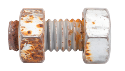 Oxidized Steel Fastener with Corrosion Isolated on Transparent Background
