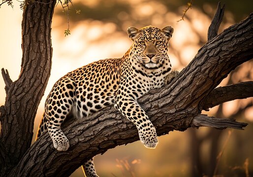 Leopard resting on a tree branch