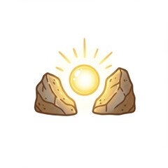 Fototapeta premium Radiant Yellow Sun Surrounded by Beige Stones on a White Background Scene