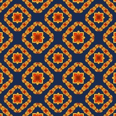 Thai Geometric Floral Pattern on Dark Blue Background