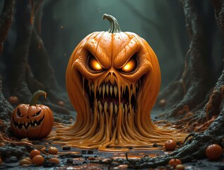 Halloween, citrouille qui fait peur rendu 3D