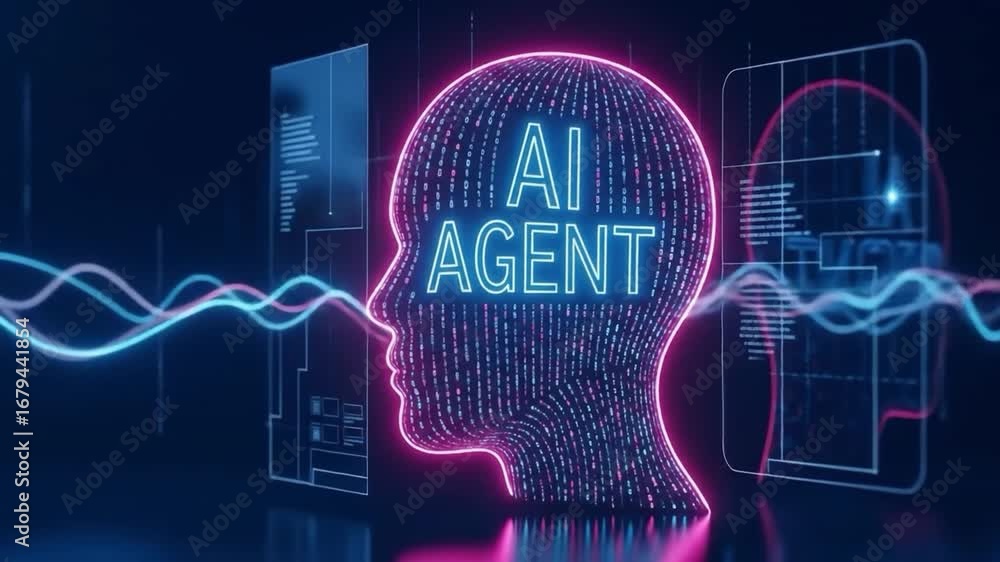 Aufkleber ai agent head with digital data streams ai agent artificial intelligence