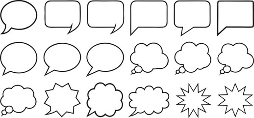 Black and White Outlines of Varied Speech Bubbles and Thought Clouds for Graphic Design and Creative Projects Collection