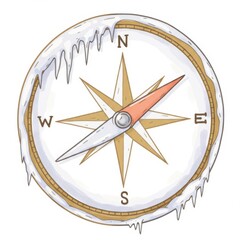 Illustrated Compass Rose with North South East West Surrounded by Ice