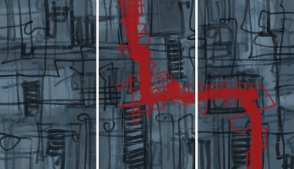 Modern interior triptych. The picture is painted by hand on a tablet.
