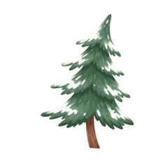 Illustration of a Pine Tree Covered in Snow Against White Background