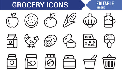 Modern grocery store icons for shopping and food commerce