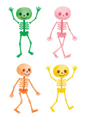 Cute Halloween Skeleton Illustration, Kawaii Spooky Bones Character Clipart