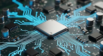 Advanced central processing unit microchip on a glowing green circuit board representing the future of digital technology and data processing