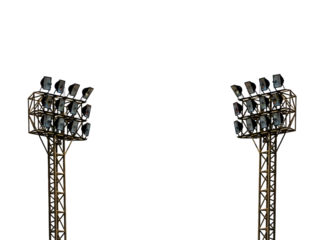 Large spotlights used in sports stadiums on a white background.