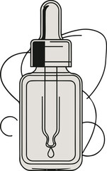  Line art face serum dropper bottle, elegant smooth outline, abstract skincare icon vector 3