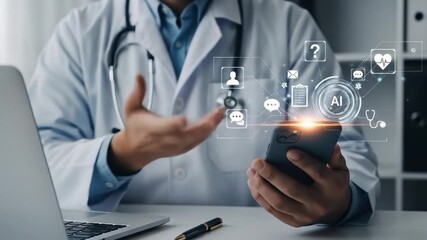 Doctor Using Smartphone with AI Medical Icons healthcare - Powered by Adobe