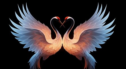 Obraz premium Elegant Cranes Form Heart Shape with Glowing Wings