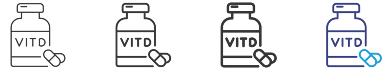 Vitamine D Icon Set Vectors Illustration with Outline Style Variation  